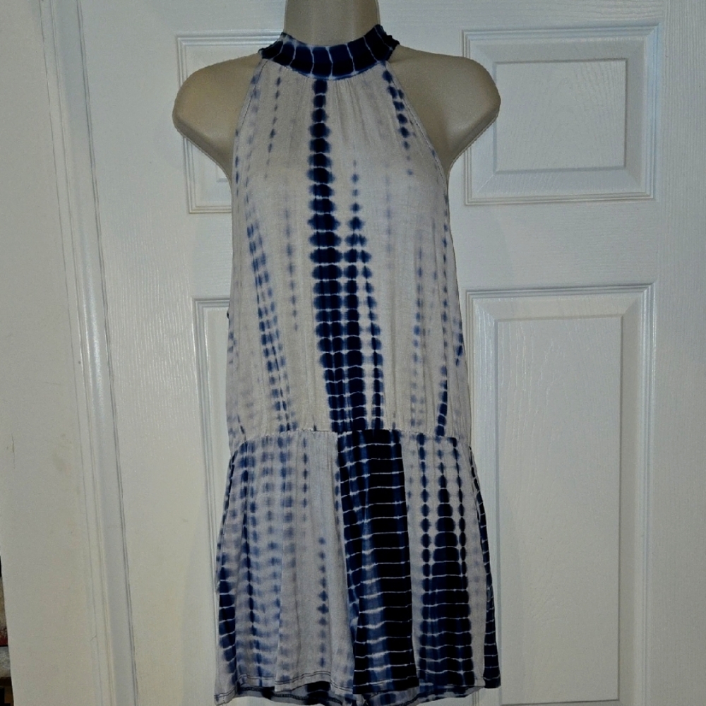 HEIMISH USA Blue and White Tie Dyed Romper NWOT